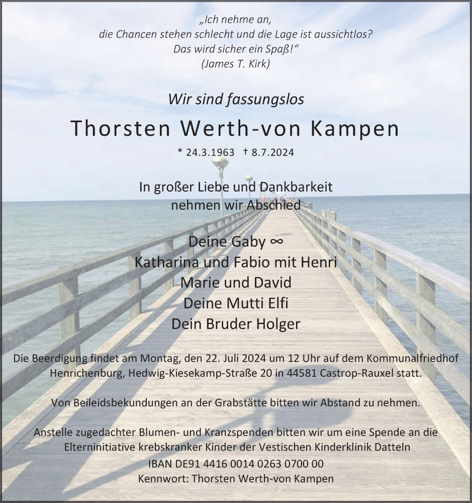  Traueranzeige für Thorsten Werth-von Kampen vom 20.07.2024 aus Stadtanzeiger Castrop-Rauxel