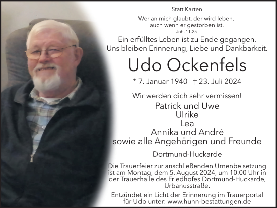 Traueranzeige von Udo Ockenfels von Ruhr Nachrichten