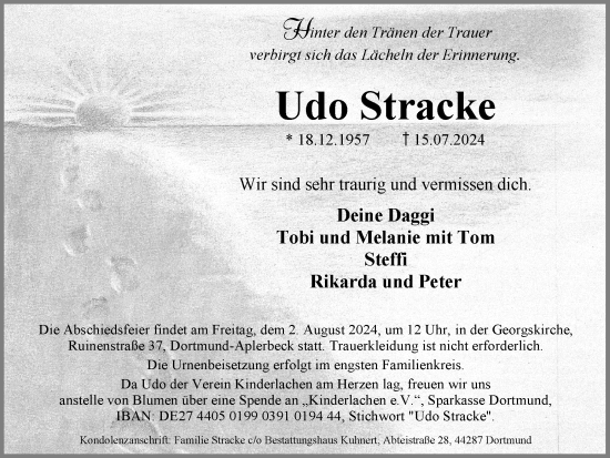 Traueranzeige von Udo Stracke von Ruhr Nachrichten