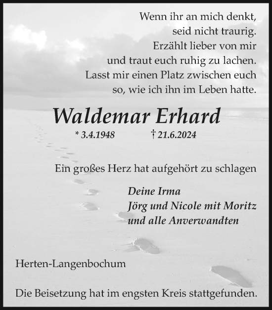 Traueranzeige von Waldemar Erhard von Trauer Vest