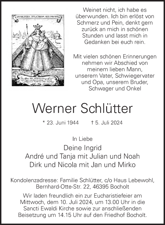 Traueranzeige von Werner Schlütter von Bocholter-Borkener Volksblatt
