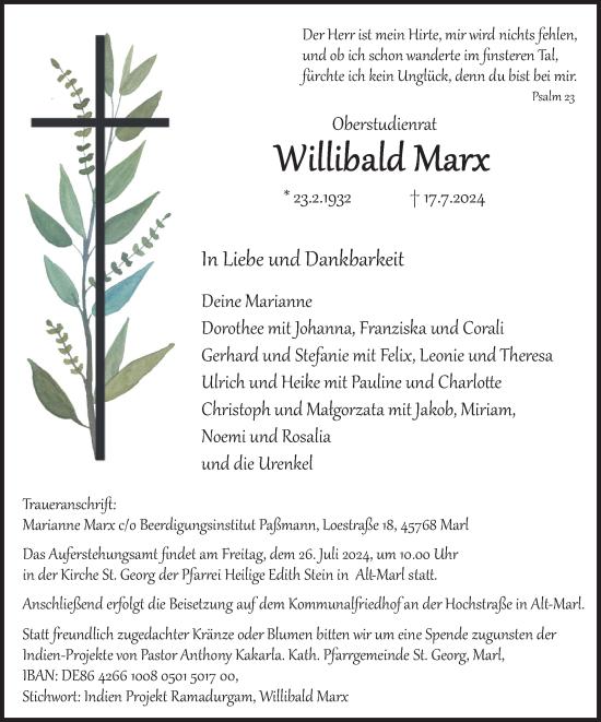 Traueranzeige von Willibald Marx von Trauer Vest