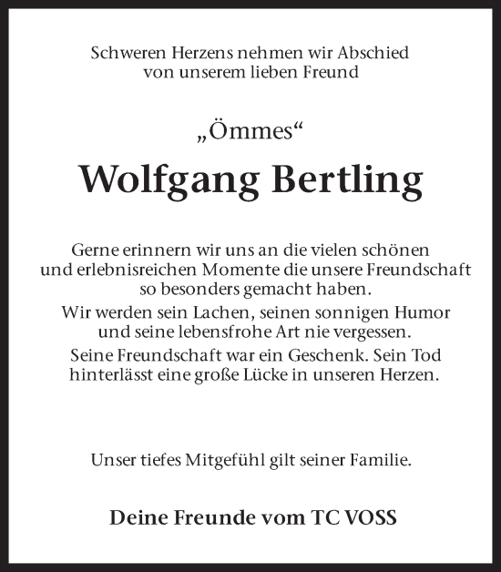 Traueranzeige von Wolfgang Bertling von Münsterland Zeitung