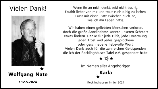 Traueranzeige von Wolfgang Nate von Recklinghäuser Zeitung