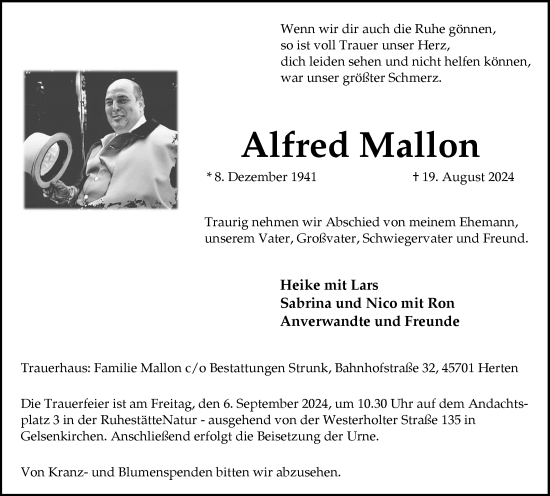 Traueranzeige von Alfred Mallon von Trauer Vest