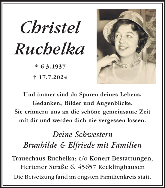 Traueranzeige von Christel Ruchelka von Trauer Vest