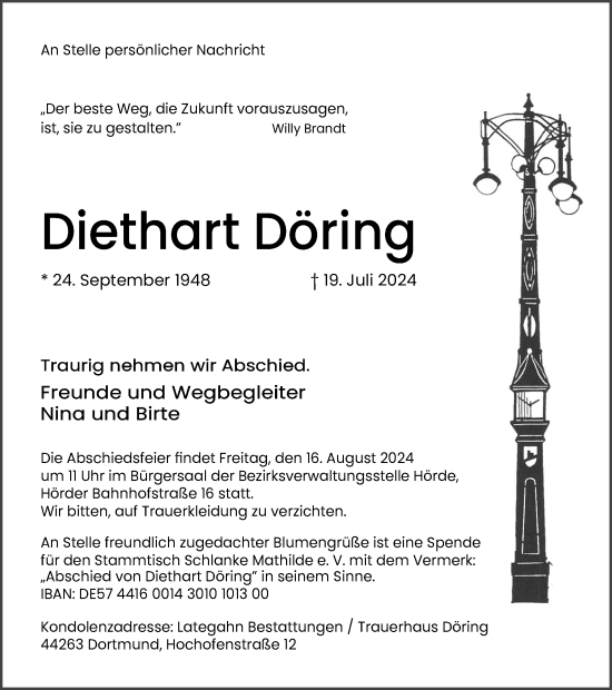 Traueranzeige von Diethart Döring von Ruhr Nachrichten