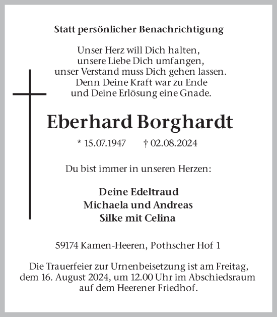 Traueranzeige von Eberhard Borghardt von Hellweger Anzeiger