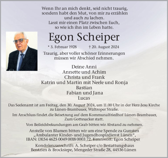 Traueranzeige von Egon Scheiper von Lüner Anzeiger