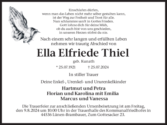 Traueranzeige von Ella Elfriede Thiel von Lüner Anzeiger