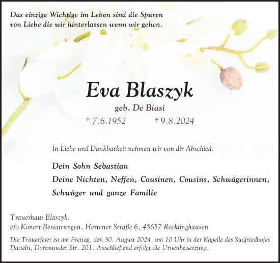 Traueranzeige von Eva Blaszyk von Trauer Vest