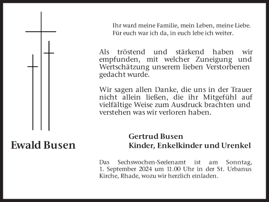 Traueranzeige von Ewald Busen von Ruhr Nachrichten und Dorstener Zeitung