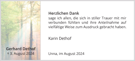 Traueranzeige von Gerhard Dethof von Hellweger Anzeiger