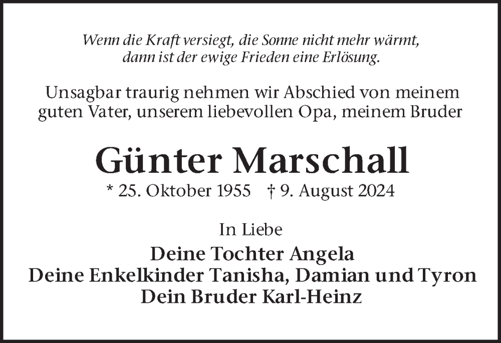  Traueranzeige für Günter Marschall vom 13.08.2024 aus Ruhr Nachrichten