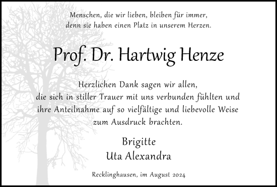 Traueranzeige von Hartwig Henze von Trauer Vest