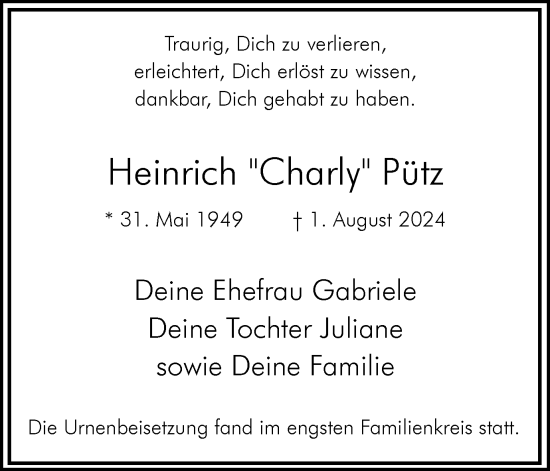 Traueranzeige von Heinrich Pütz von Hellweger Anzeiger