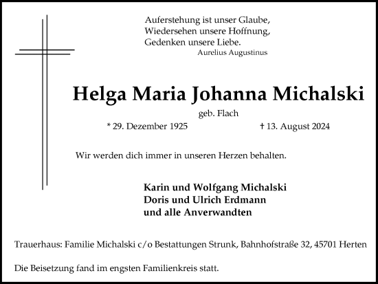 Traueranzeige von Helga Maria Johanna Michalski von Trauer Vest
