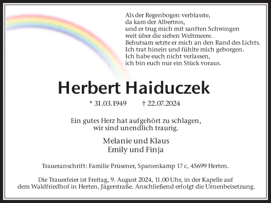 Traueranzeige von Herbert Haiduczek von Trauer Vest