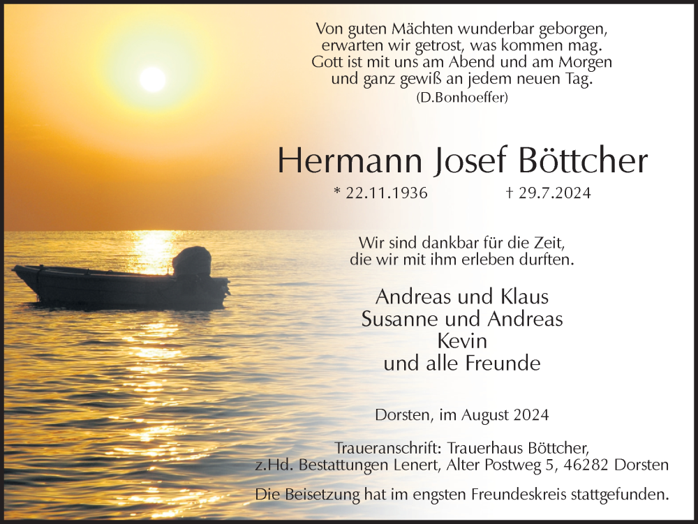  Traueranzeige für Hermann Josef Böttcher vom 06.08.2024 aus Ruhr Nachrichten und Dorstener Zeitung