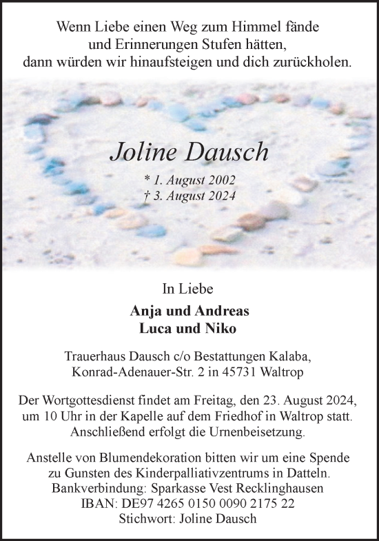 Traueranzeige von Joline Dausch von Trauer Vest