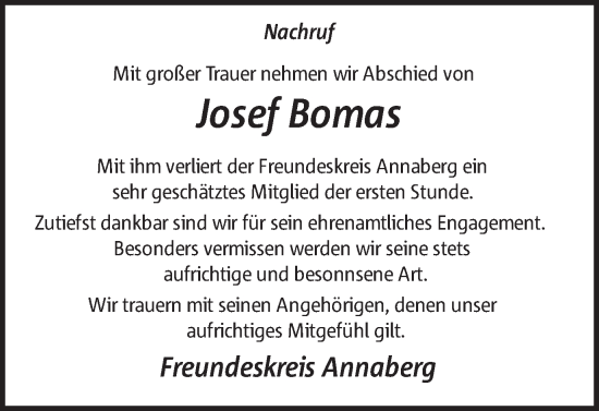 Traueranzeige von Josef Bomas von Ruhr Nachrichten und Halterner Zeitung