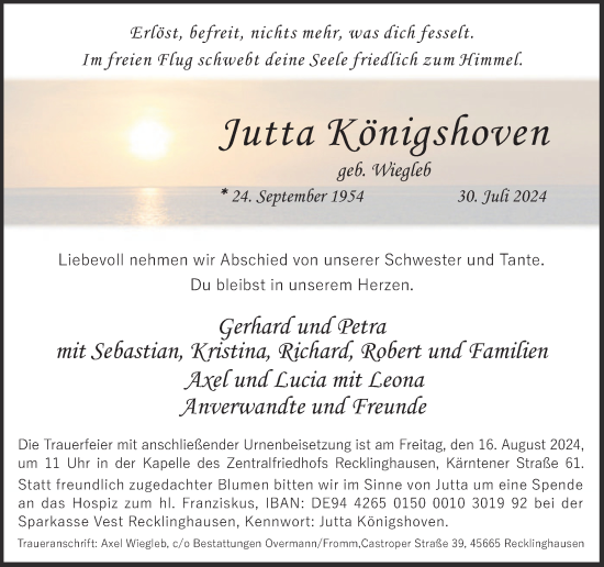 Traueranzeige von Jutta Königshoven von Trauer Vest