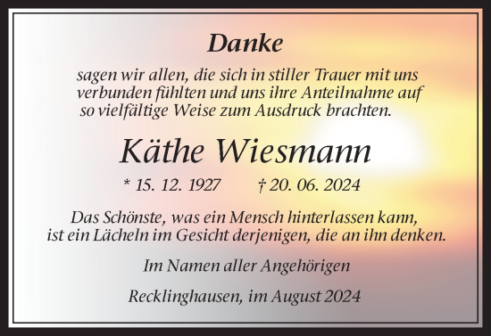 Traueranzeige von Käthe Wiesmann von Trauer Vest