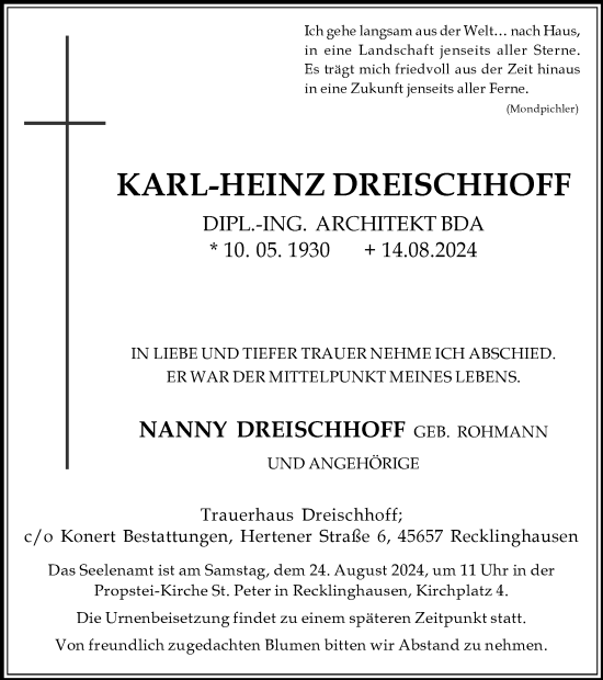 Traueranzeige von Karl-Heinz Dreischhoff von Trauer Vest
