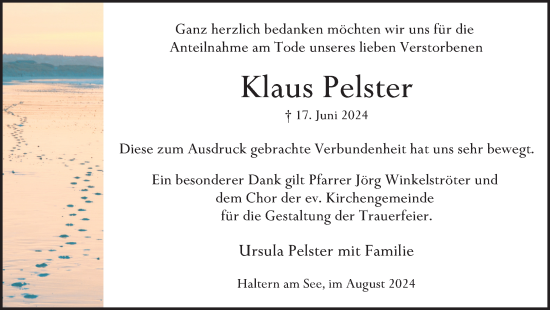 Traueranzeige von Klaus Pelster von Ruhr Nachrichten und Halterner Zeitung