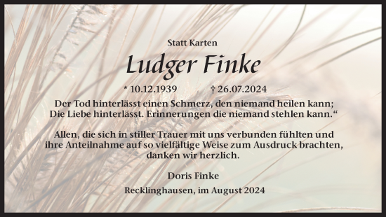 Traueranzeige von Ludger Finke von Trauer Vest