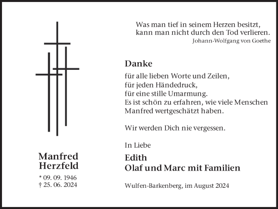 Traueranzeige von Manfred Herzfeld von Ruhr Nachrichten und Dorstener Zeitung