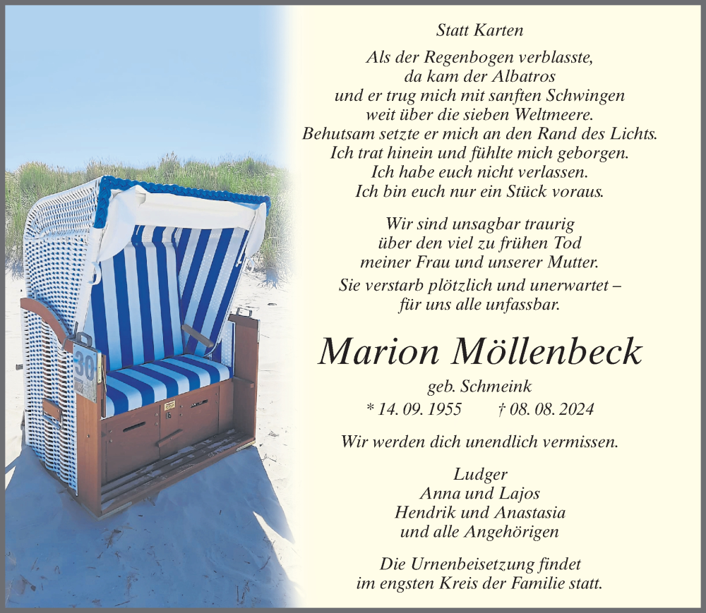  Traueranzeige für Marion Möllenbeck vom 14.08.2024 aus Bocholter-Borkener Volksblatt