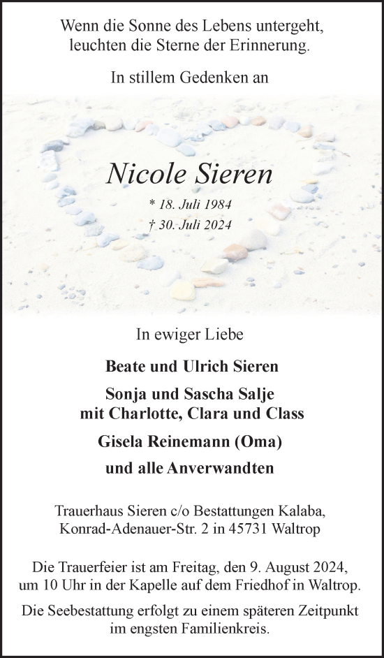 Traueranzeige von Nicole Sieren von Trauer Vest