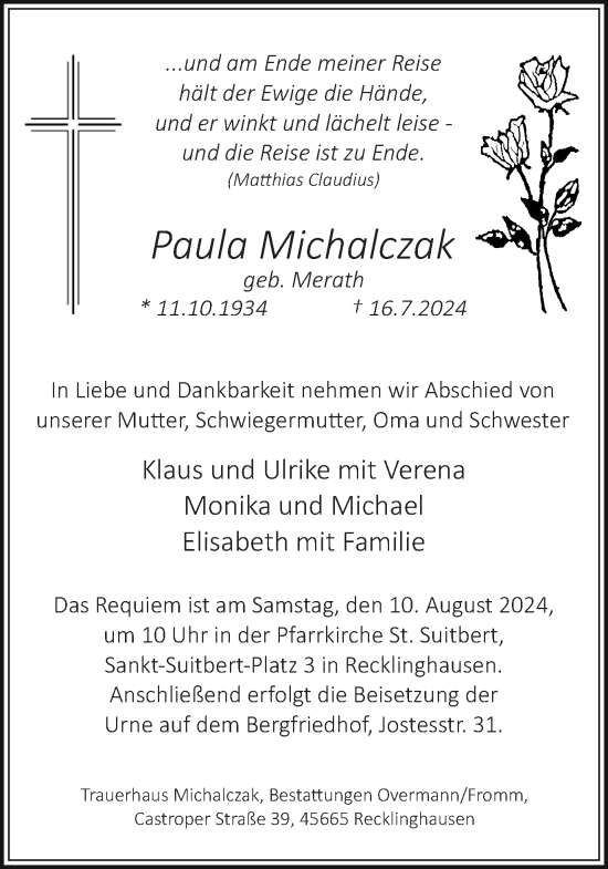 Traueranzeige von Paula Michalczak von Trauer Vest