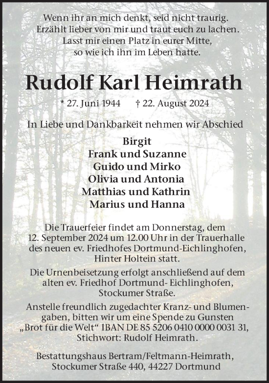 Traueranzeige von Rudolf Karl Heimrath von Ruhr Nachrichten