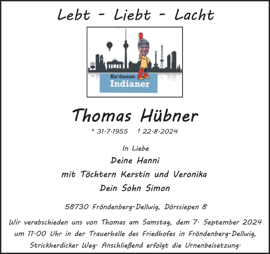 Traueranzeige von Thomas Hübner von Ruhr Nachrichten