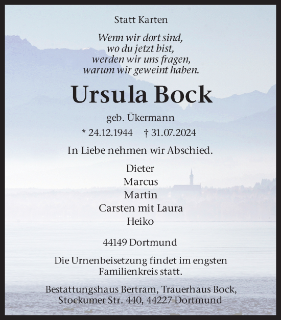 Traueranzeige von Ursula Bock von Ruhr Nachrichten