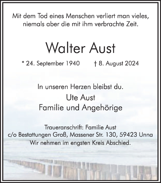 Traueranzeige von Walter Aust von Hellweger Anzeiger
