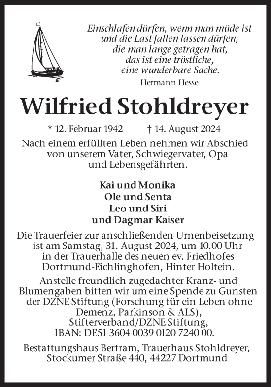 Traueranzeige von Wilfried Stohldreyer von Ruhr Nachrichten