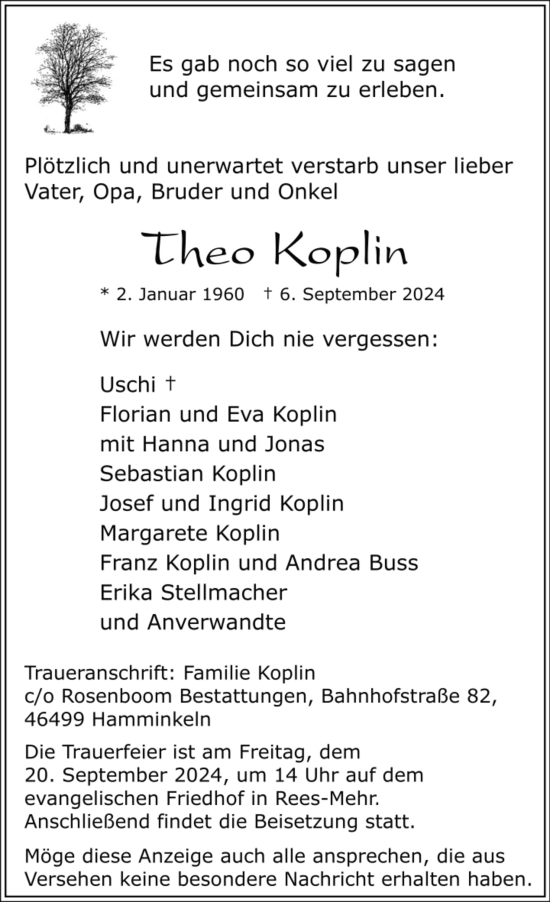 Traueranzeige von Theo Koplin von Bocholter-Borkener Volksblatt