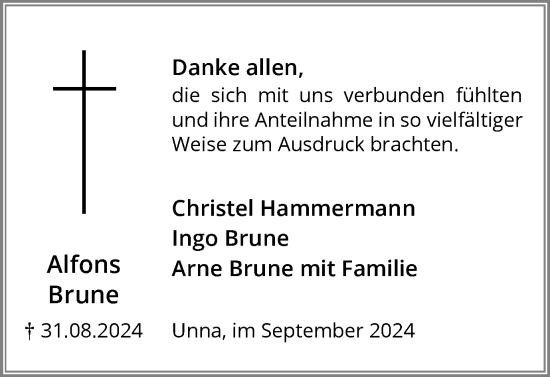 Traueranzeige von Alfons Brune von Hellweger Anzeiger