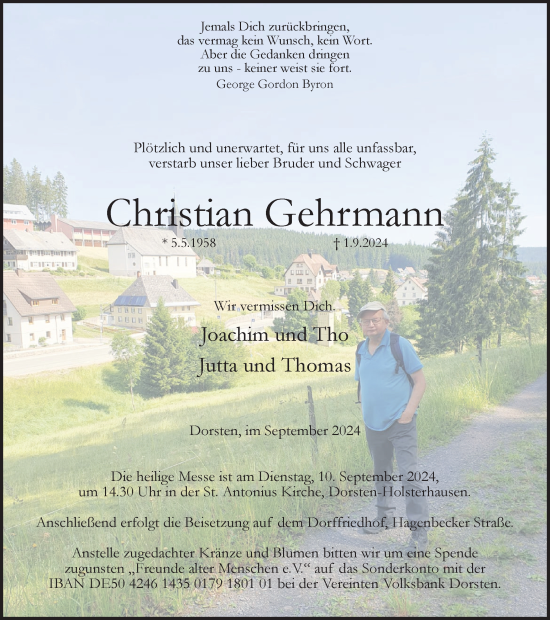 Traueranzeige von Christian Gehrmann von Ruhr Nachrichten und Dorstener Zeitung