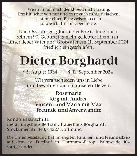 Traueranzeige von Dieter Borghardt von Ruhr Nachrichten