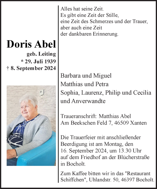 Traueranzeige von Doris Abel von Bocholter-Borkener Volksblatt