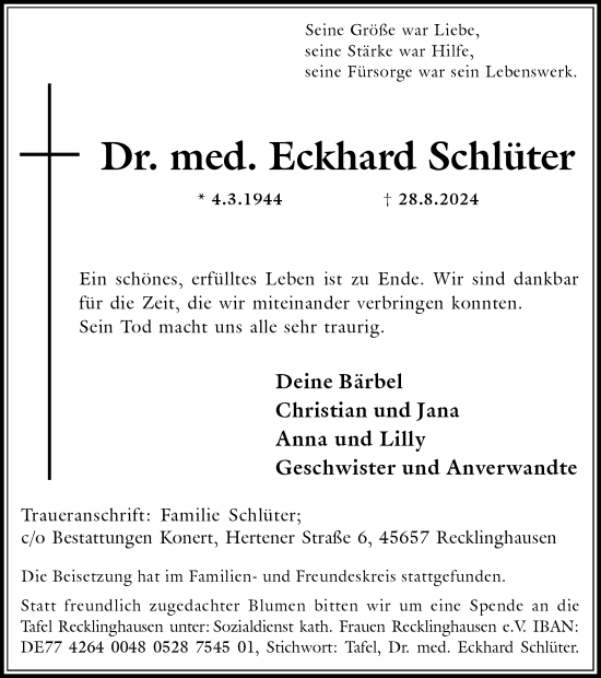 Traueranzeige von Eckhard Schlüter von Trauer Vest