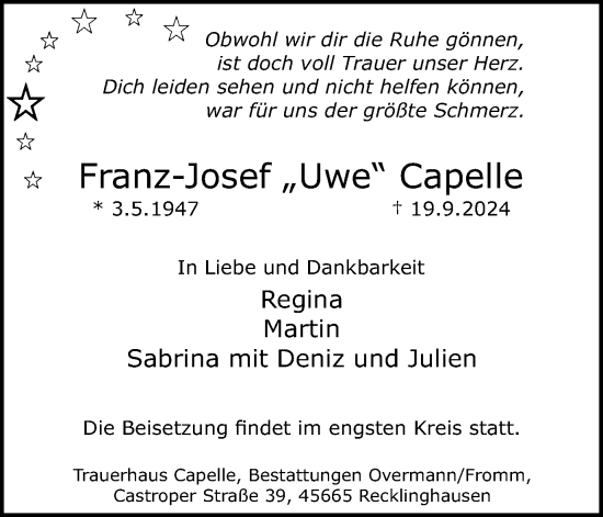 Traueranzeige von Franz-Josef  Capelle von Trauer Vest