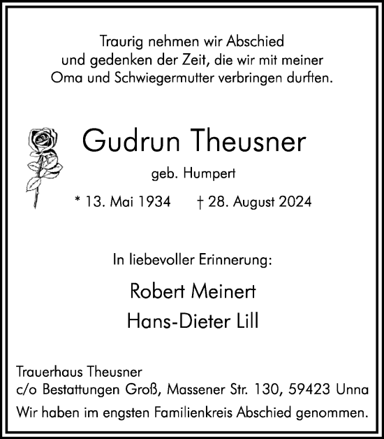 Traueranzeige von Gudrun Theusner von Hellweger Anzeiger
