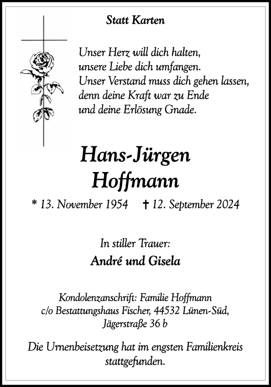 Traueranzeige von Hans-Jürgen Hoffmann von Lüner Anzeiger