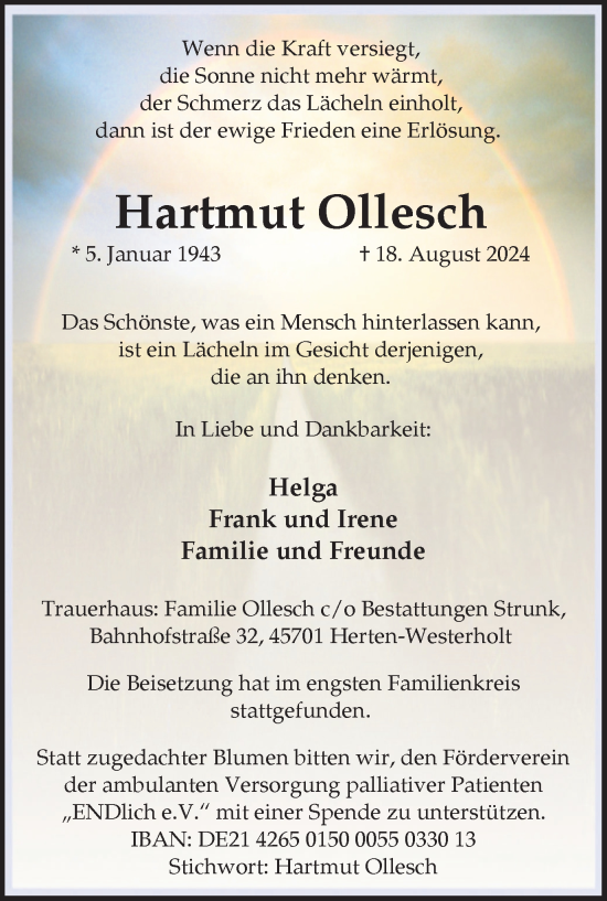 Traueranzeige von Hartmut Ollesch von Trauer Vest