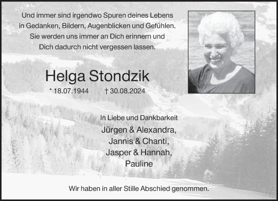 Traueranzeige von Helga Stondzik von Bocholter-Borkener Volksblatt